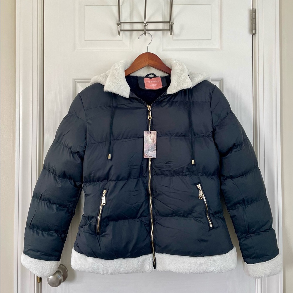 Tanbridge Black Sherpa-Lined Puffer Jacket with Hood